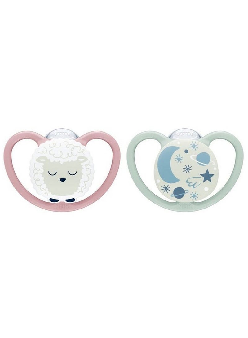 NUK Space Night Silicone Pacifier 0-6M 2 Pack