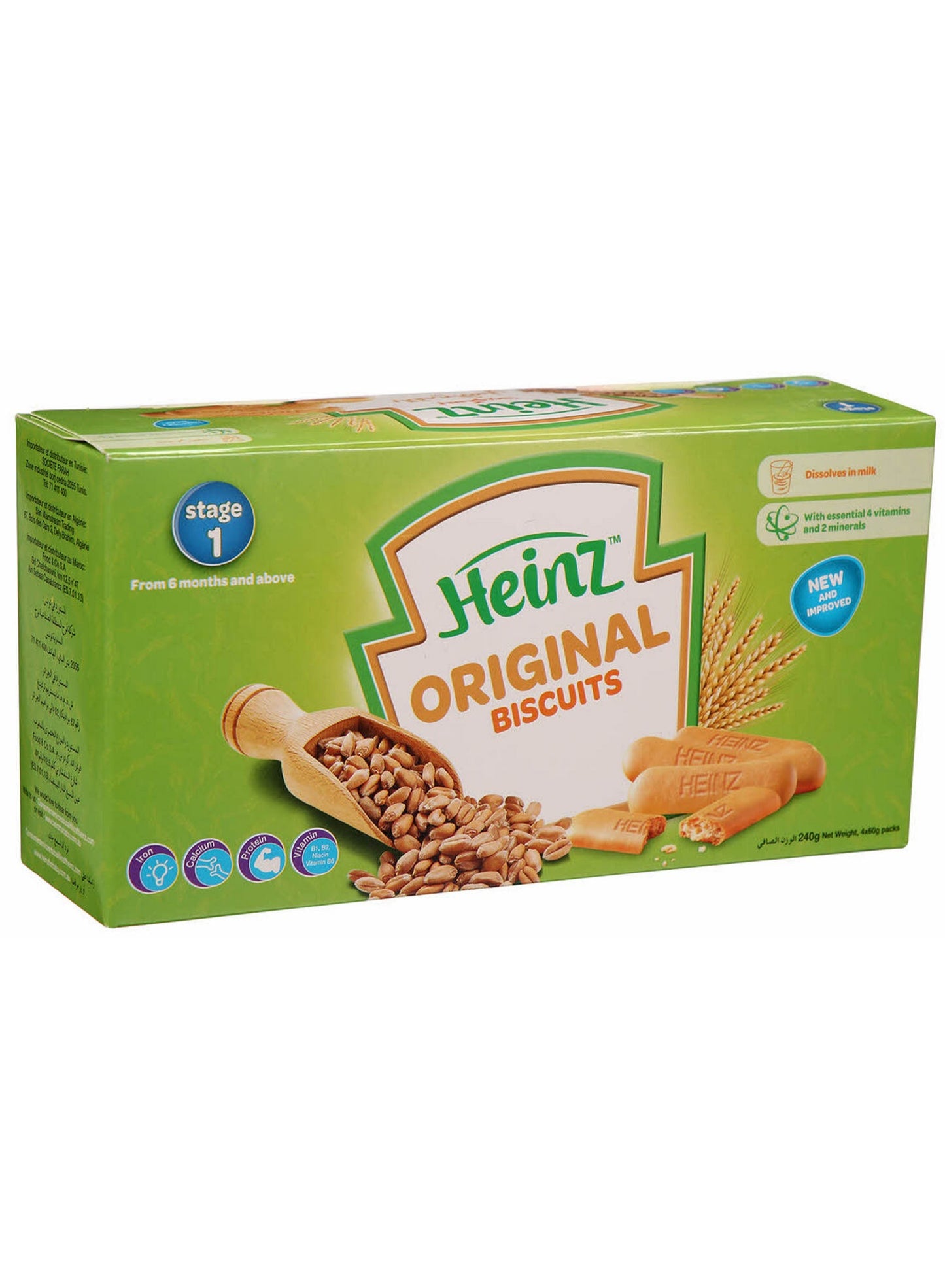 age unless, biscuit stage, box usage, dry place, heinz, heinz net, mild flavor, net weight, original biscuit, original biscuit stage, solid foods, soy brand, syrup salt, type box, warm milk