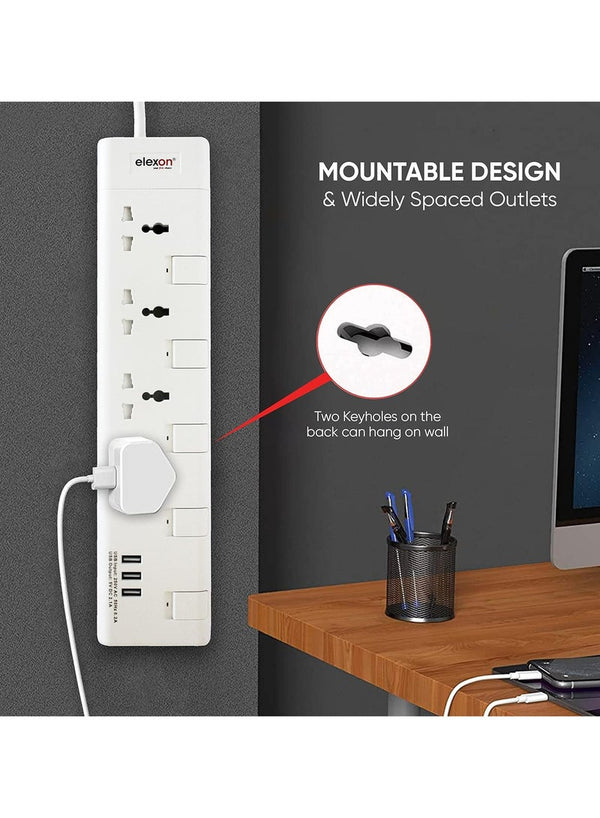Elexon 4 Way Power Extension Socket with USB Port