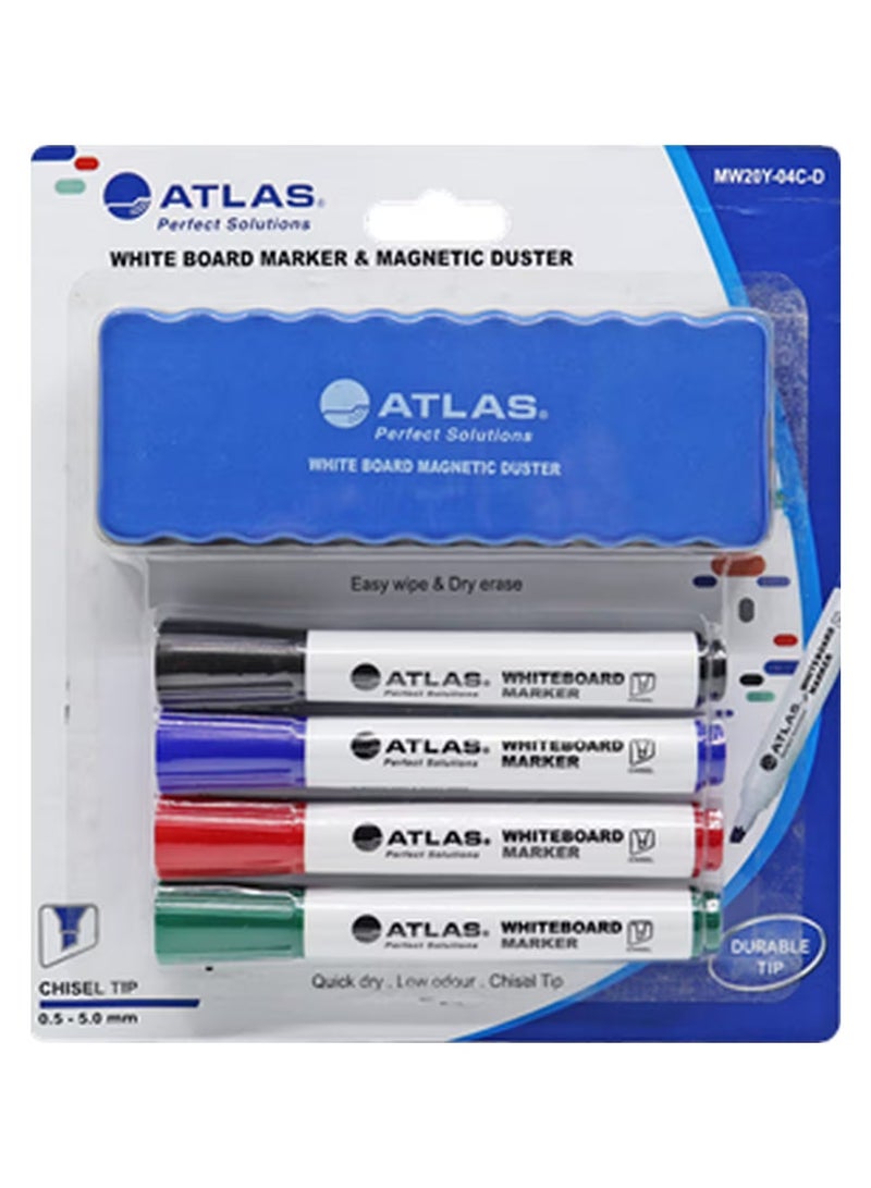ATLAS Chisel White Board Marker Set with Duster