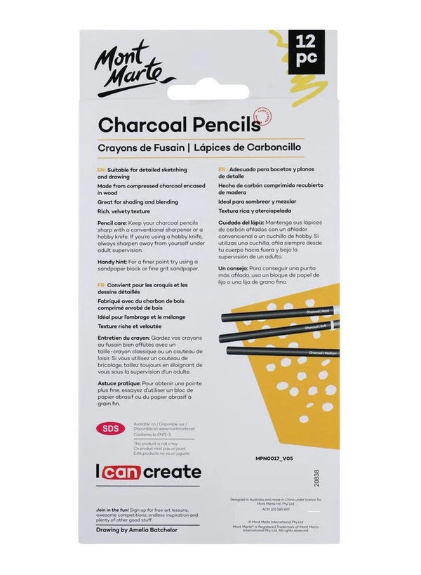 Mont Marte Charcoal Pencils 12 Pack