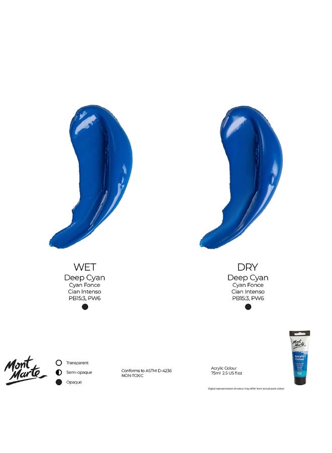 Mont Marte Deep Cyan Acrylic Paint 75 ML Tube