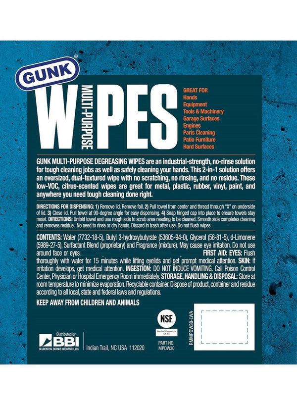 GUNK Multi Purpose Wipes 30 Pcs Pack