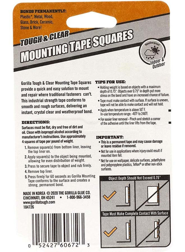 Gorilla Tough & Clear Double Sided Tape Squares