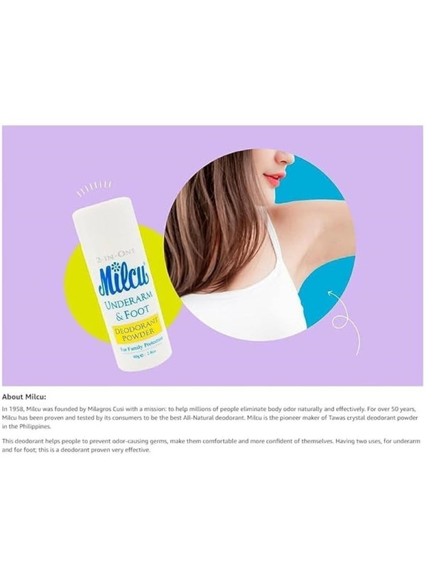 Milcu 2 In 1 Underarm & Foot Deodorant Powder 40g