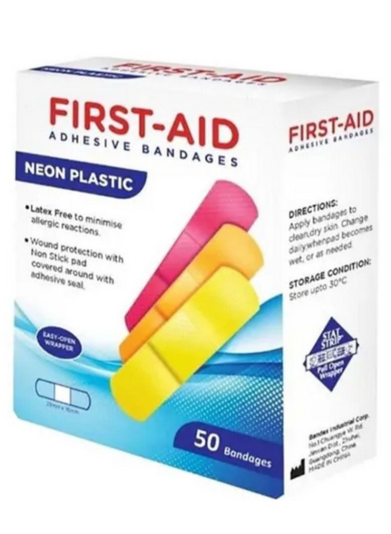 First Aid Neon Plastic Bandages 50 Pieces