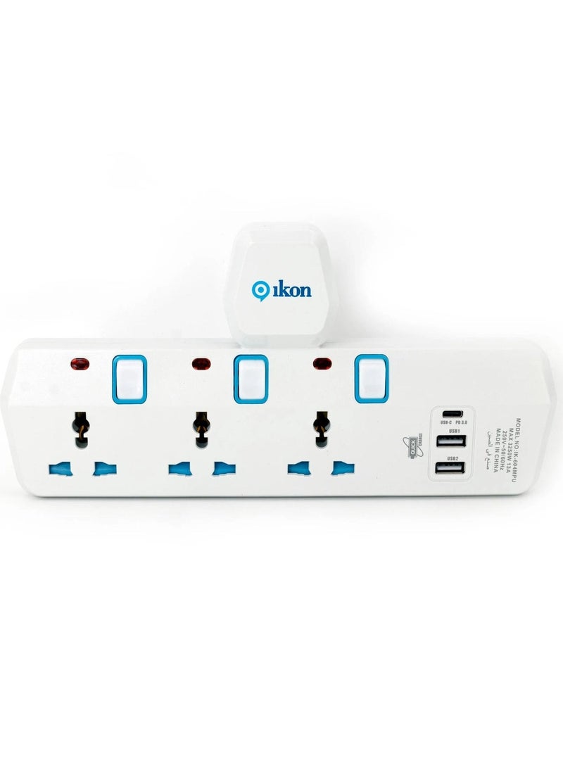 Ikon 4 Way T Socket Multi Adapter - Ikon
