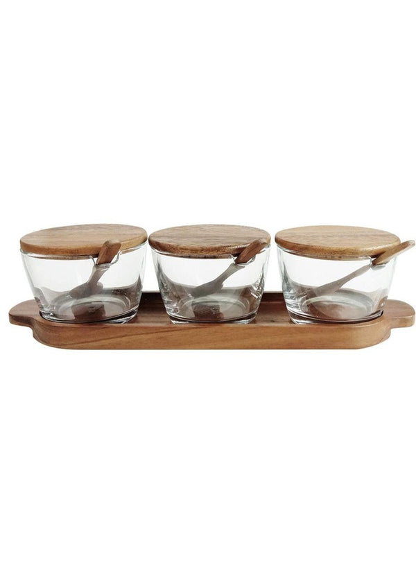 BILLI Condiment Tray Set with Wood Lid & Spoon