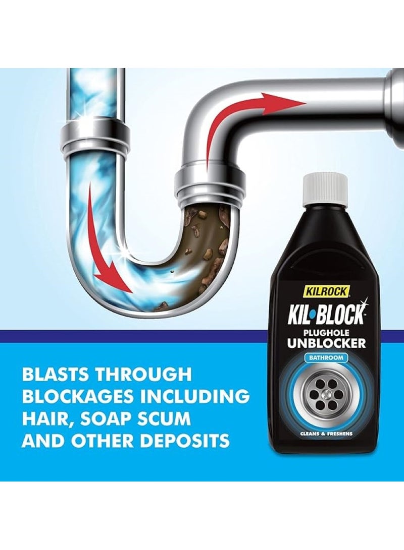 KILROCK Kilblock Bathroom Plughole Unblocker 500 ML