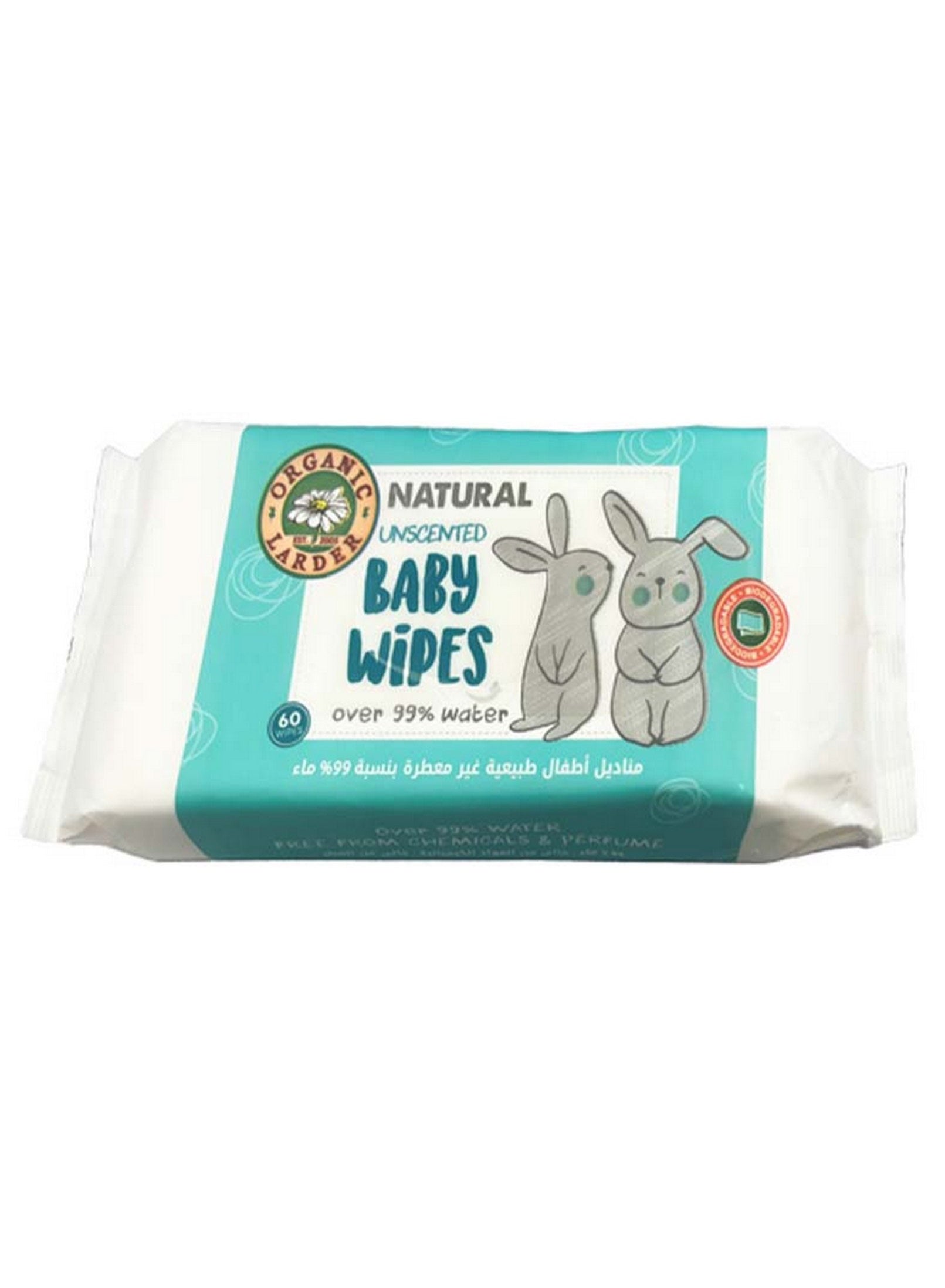 anti bacterial, anti bacterial 60wipes, baby wipes, bacterial 60wipes, free care, multi purpose, natural unscented, natural unscented baby, organic larder, sensitive skin, skincare, unscented baby, unscented baby wipes, water anti, water anti bacterial