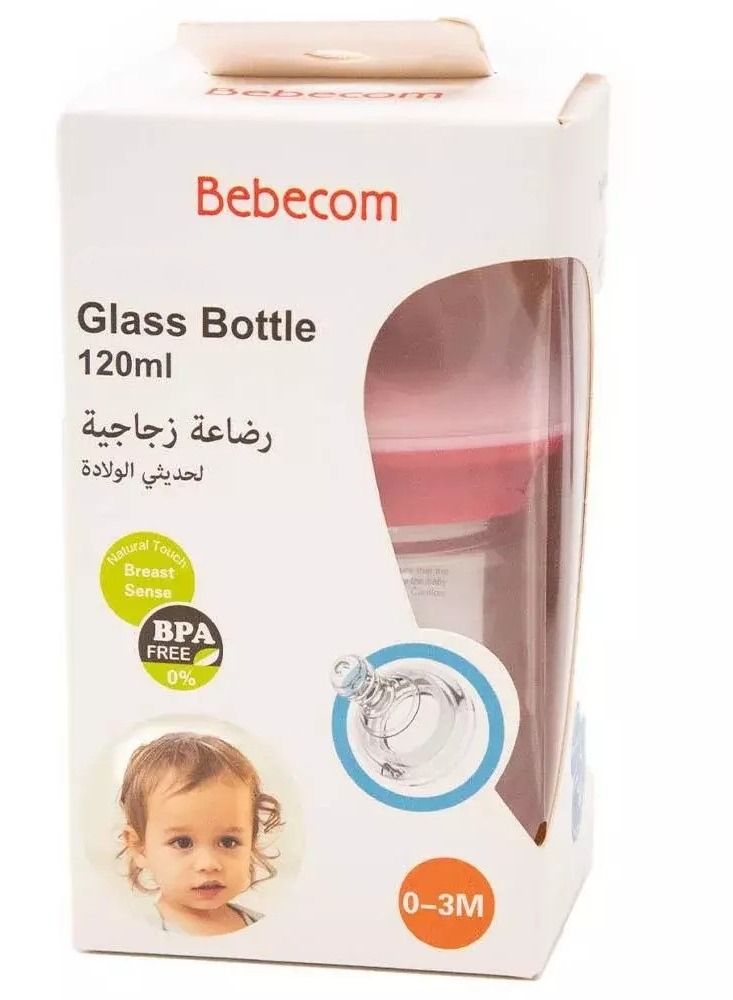 Bebecom Glass Feeding Bottle 120ML Pink