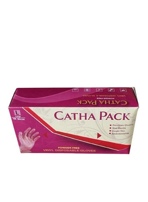 CATHA PACK Vinyl Gloves Clear Powder Free Large