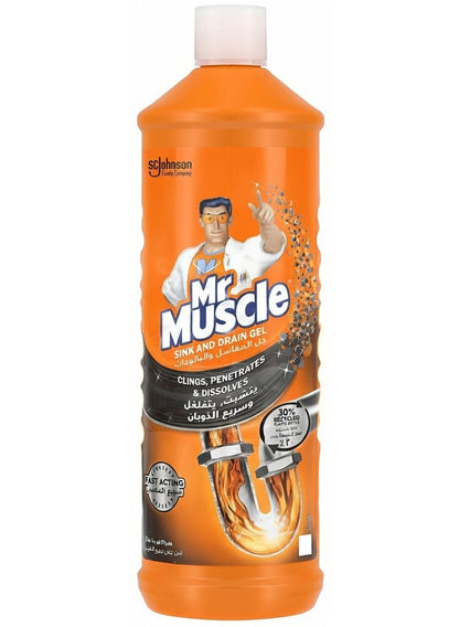 clings penetrates, clings penetrates dissolves, drain gel, drain gel clings, gel clings, gel clings penetrates, gel formula, hair grease, mr muscle, muscle sink, penetrates dissolves, soap scum, tackle tough, thick gel, water flow