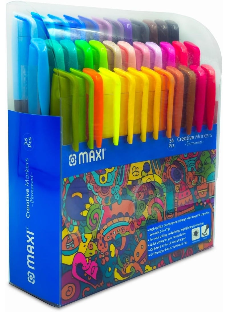 Maxi Creative Permanent Markers 36 Assorted Colours