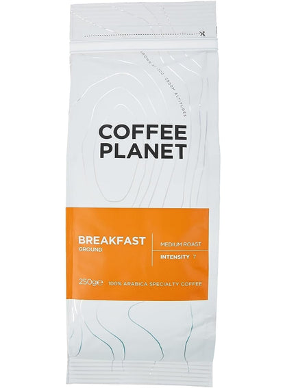 breakfast specialty, breakfast specialty coffee, coffee ground, coffee ground medium, coffee planet, cups per, ground medium, ground medium roast, medium roast, medium roast intensity, per day, pour hot, roast intensity, specialty coffee, specialty coffee