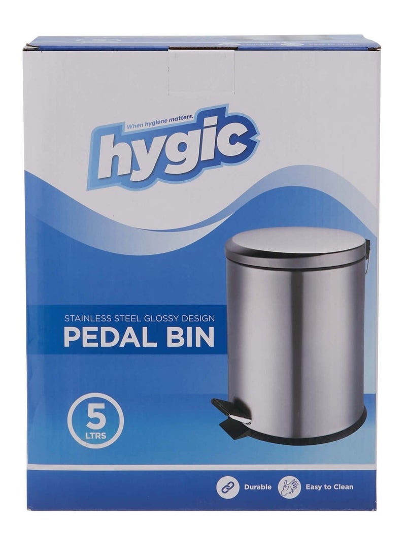 Hygic Glossy Stainless Steel Pedal Bin 5 Liters