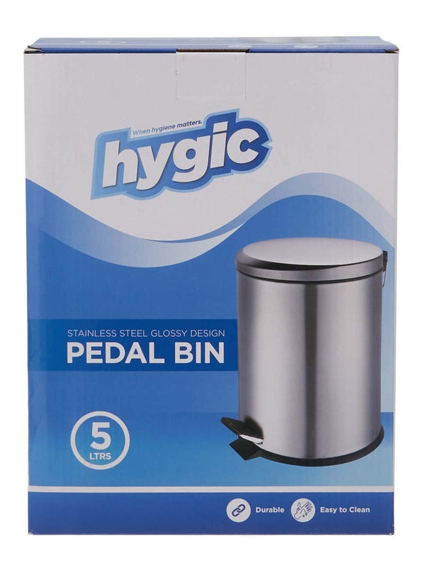 Hygic Glossy Stainless Steel Pedal Bin 5 Liters