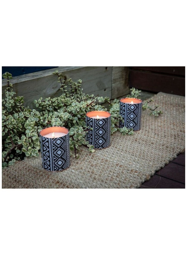 Tribal Tin Citronella Candle - Black & White 10cm
