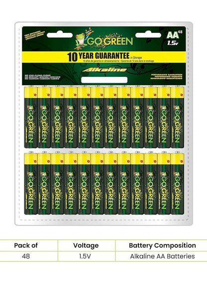Eco Friendly Alkaline AA Batteries 48 Pcs by GO GREEN