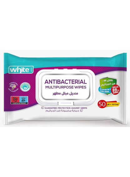 White TISSUES Anti Bacterial Wipes With Lavender And Vanilla 50 Wipes