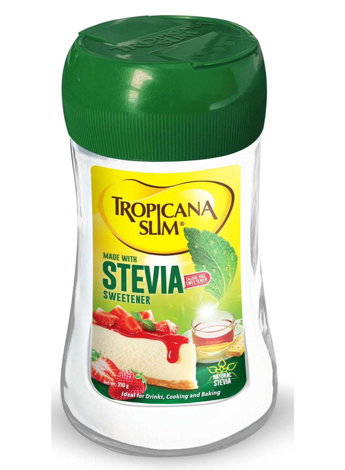 calorie free, calorie free natural, free natural, free natural stevia, jar 210g, natural stevia, natural stevia sweetener, plant-based, stevia sweetener, stevia sweetener jar, sugar-free, sweetener jar, tropicana slim, zero calorie, zero calories