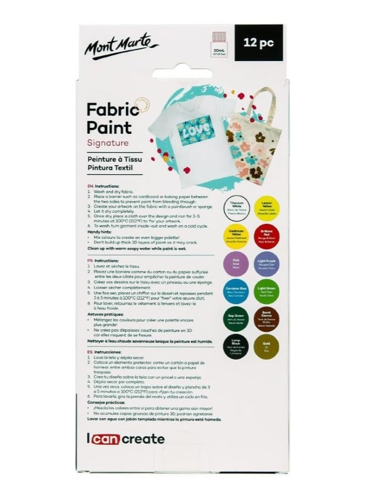 Mont Marte Signature Fabric Paint 12Pc X 20ML