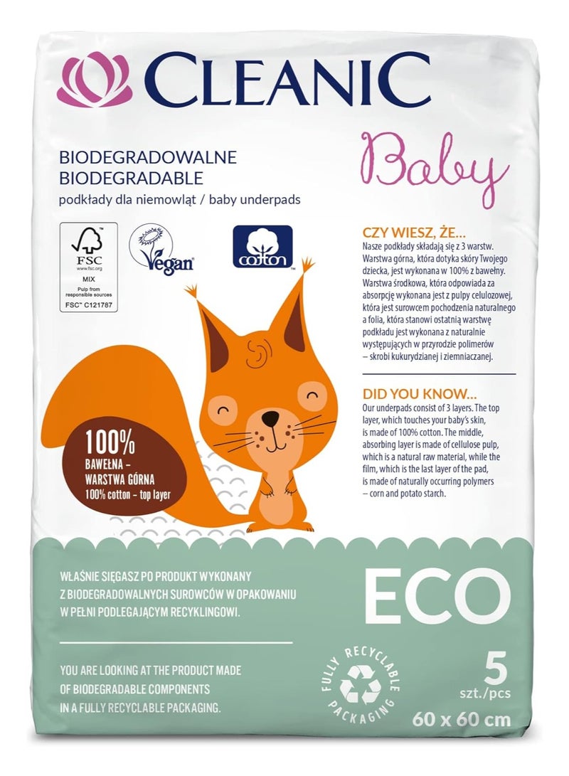CLEANIC Biodegradable Baby Underpads - 5 Pieces