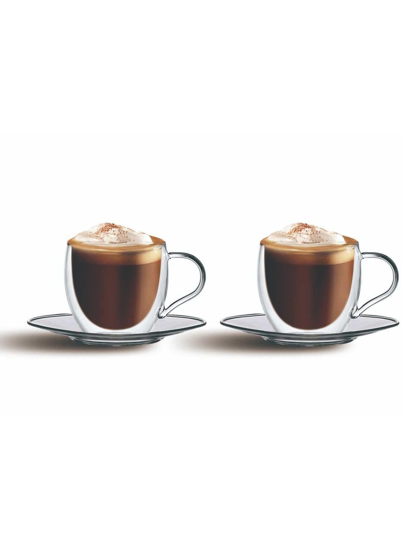 Cuisine Art Double Wall Glass Cups and Saucers