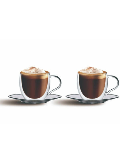 Cuisine Art Double Wall Glass Cups and Saucers