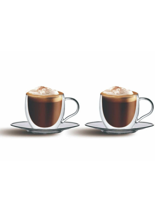 Cuisine Art Double Wall Glass Cups and Saucers