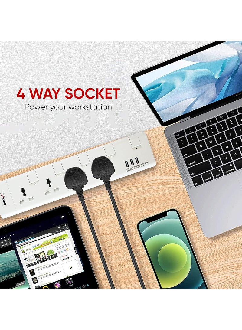 Elexon 4 Way Power Extension Socket with USB Port
