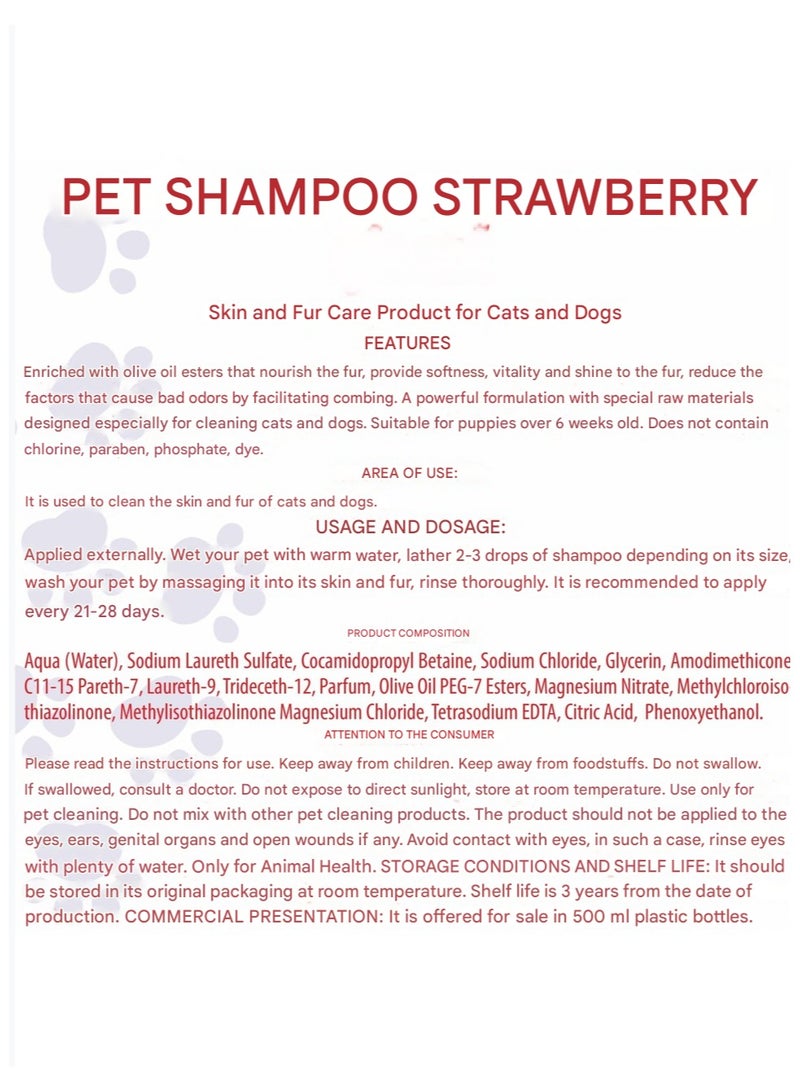 Pet White Strawberry Scented Shampoo 500ML
