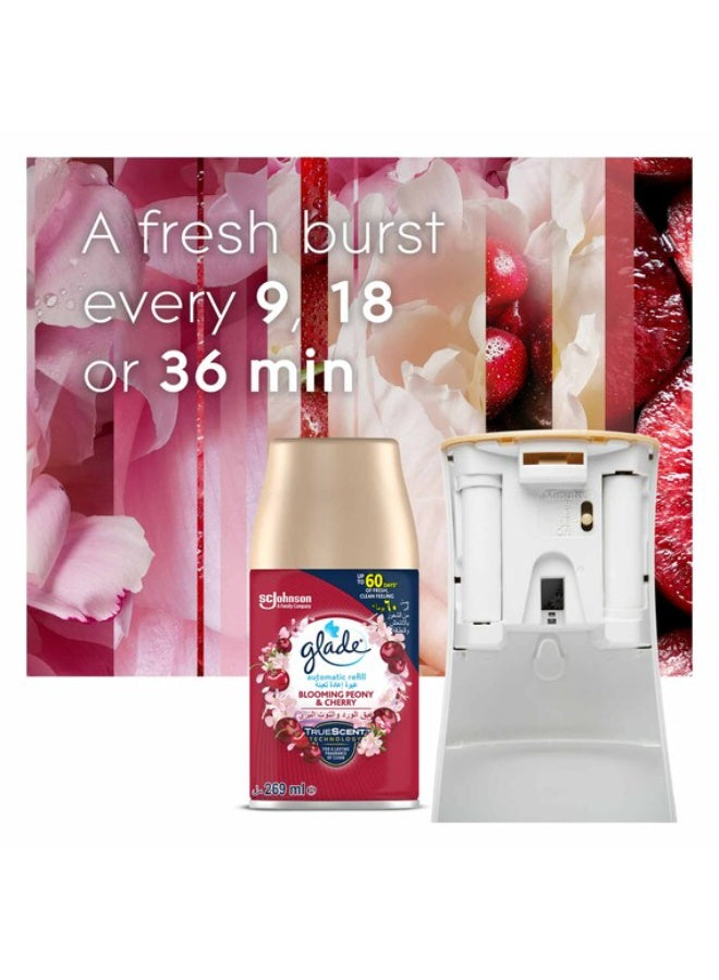 air freshener, air freshener spray, automatic air, blooming peony, blooming peony cherry, cherry refill, freshener spray, glade, peony cherry, peony cherry refill, refill starter, refill starter kit, scented blooming, spray holder, starter kit