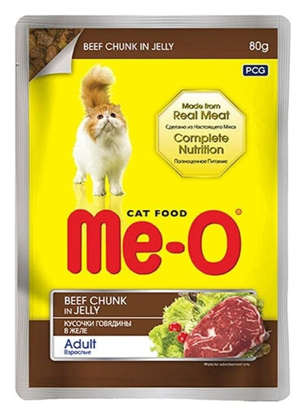 Me-O Adult Wet Cat Food Pouch Beef Chunk in Jelly