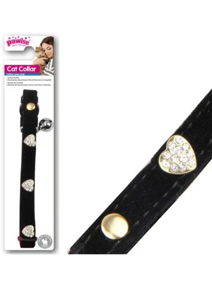 Pawise Cat Collar Diamond Heart Black Velvet