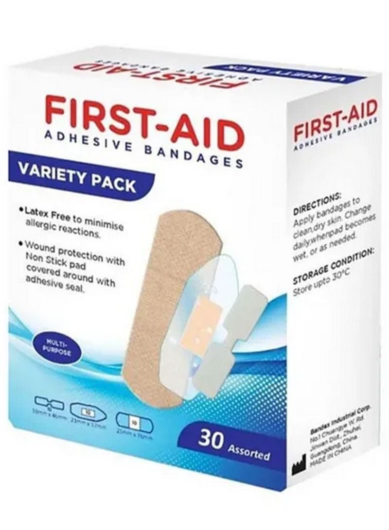 First Aid Variety Pack Bandages Assorted 30's