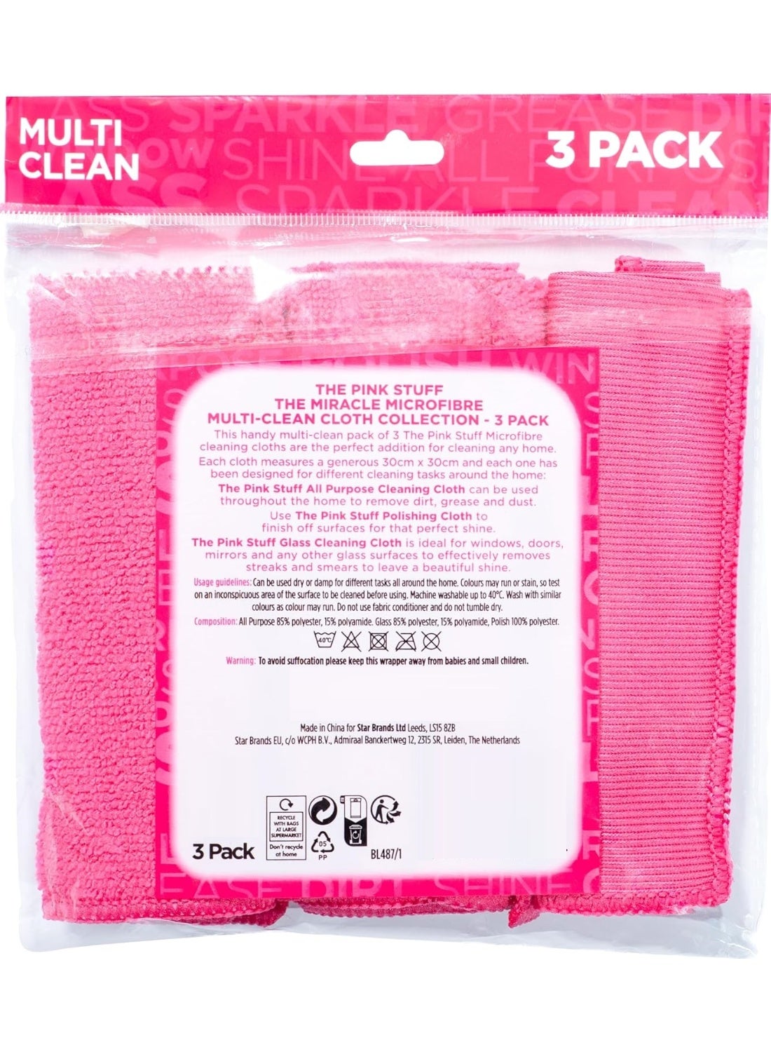 3 Pack, Cleaning Cloth, Pink, Star Drops