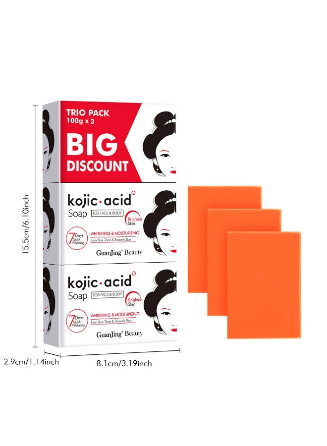 3pcs x100g, acid soap, acid soap trio, body brightening, dark spots, dark spots pimples, guanjing beauty, kojic acid, kojic acid soap, skin whitening, skin whitening dark, soap trio, spots pimples, whitening dark, whitening dark spots