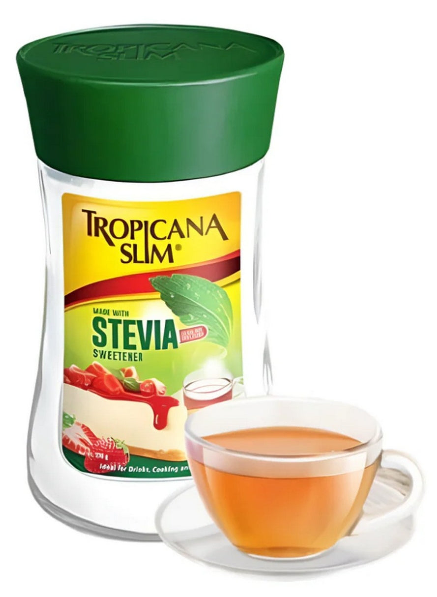 calorie free, calorie free natural, free natural, free natural stevia, jar 210g, natural stevia, natural stevia sweetener, plant-based, stevia sweetener, stevia sweetener jar, sugar-free, sweetener jar, tropicana slim, zero calorie, zero calories