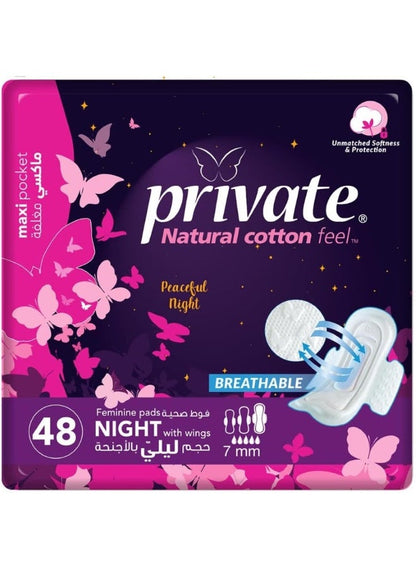 Private Sanitary Maxi Pocket Night Pads 48 Count