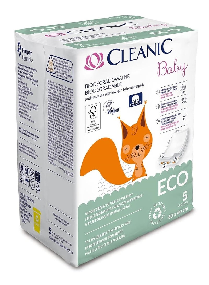 CLEANIC Biodegradable Baby Underpads - 5 Pieces