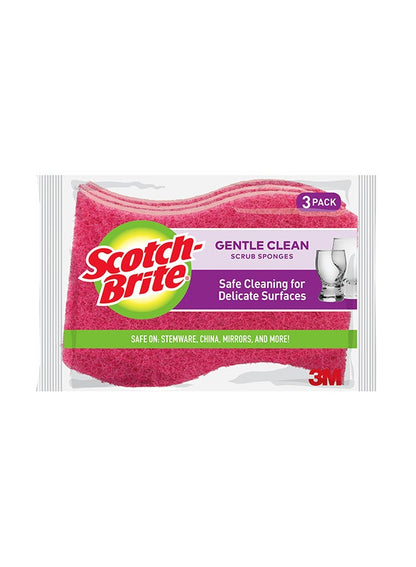 Scotch Brite Gentle Clean Scrub Sponges - Pink (3 Pieces)