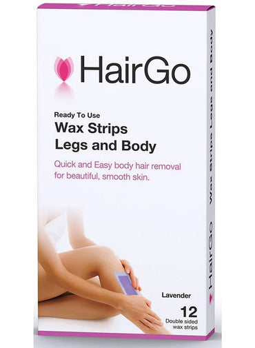 HairGo Wax Strips Legs And Body Lavender 12 Strips Pack