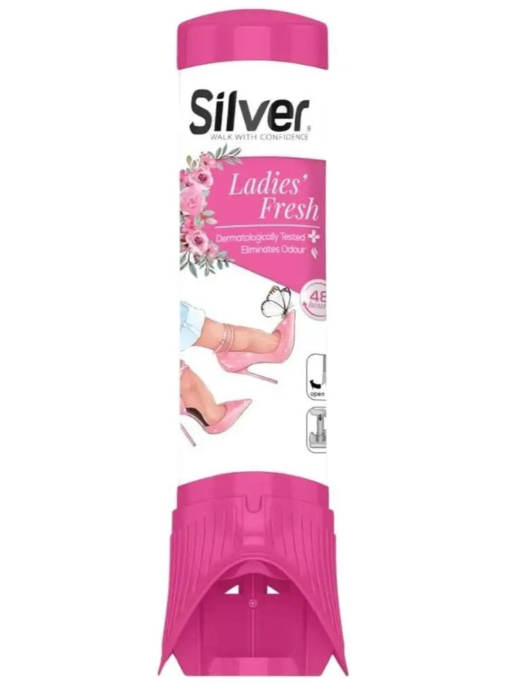 air dry, bad odors, day dual, dermatologically tested, dual spray, fresh shoe, fresh shoe freshener, ladies fresh, ladies fresh shoe, shoe freshener, shoe odor, shoe odors, shoe types, silver, skin safe
