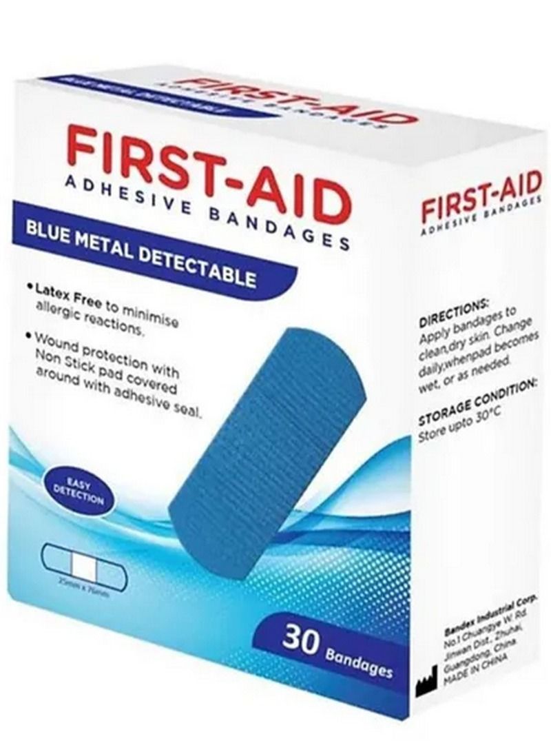 First Aid Bluemetal Detectable Bandages 30'S