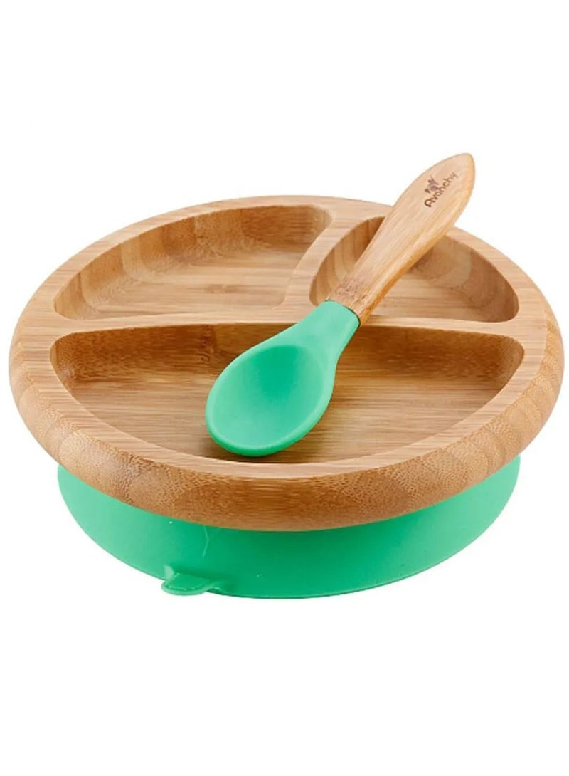 Avanchy Bamboo Suction Classic Plate + Spoon Green