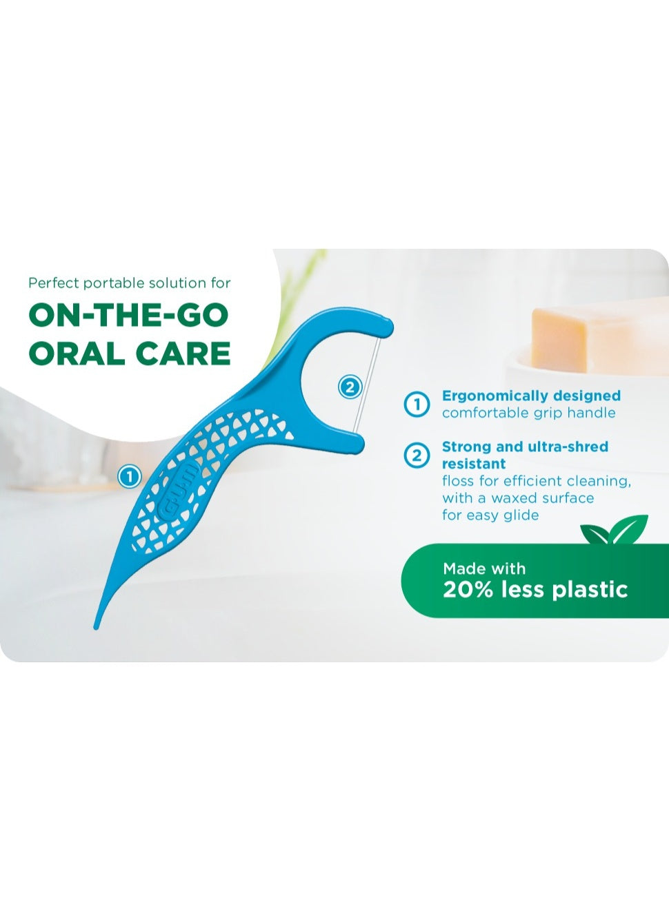avoid gum, care type, daily oral, floss type, fresh mint, grip floss, gum line, home work, mint waxed, oral care, sunstar, take one, teeth move, travel eco, type waxed