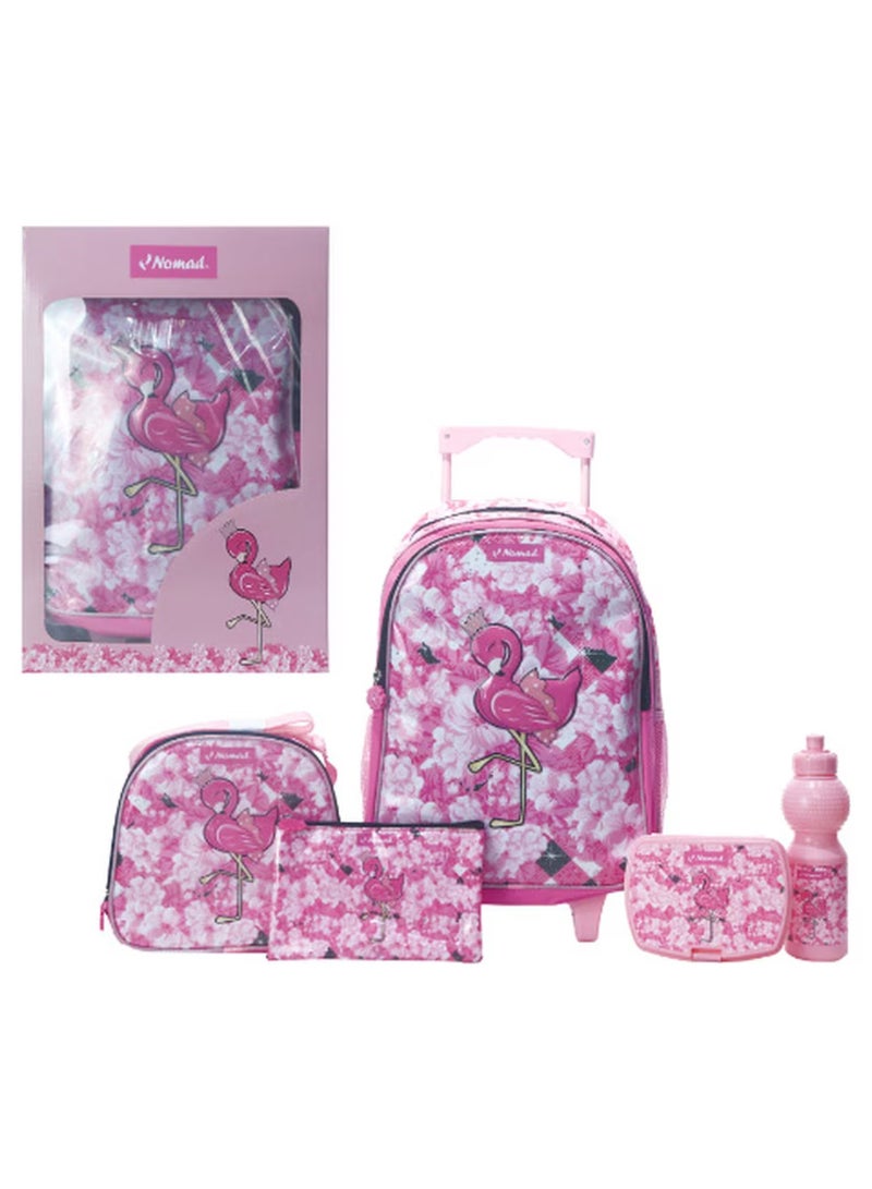 NOMAD Flamingo Printed 5 In 1 Trolley Set