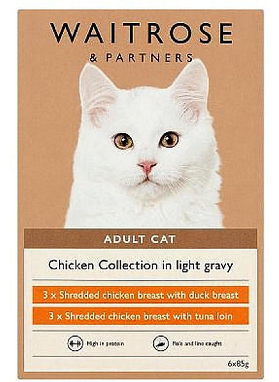 adult cat, cat chicken, cat food, chicken duck, duck tuna, duck tuna loin, food chicken, gravy cat, gravy cat food, light gravy, light gravy cat, loin 6x85g, tuna loin, tuna loin 6x85g, waitrose & partners