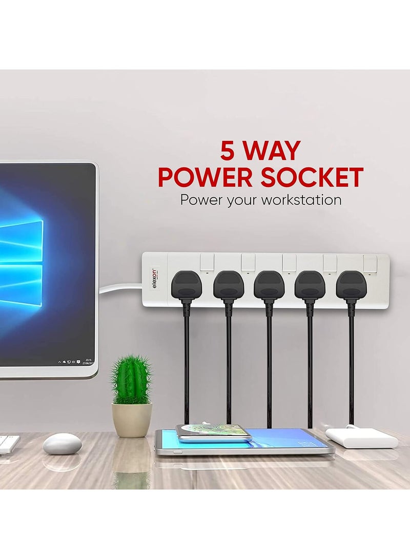 Elexon 5 Way Power Extension Socket with 2M Cable